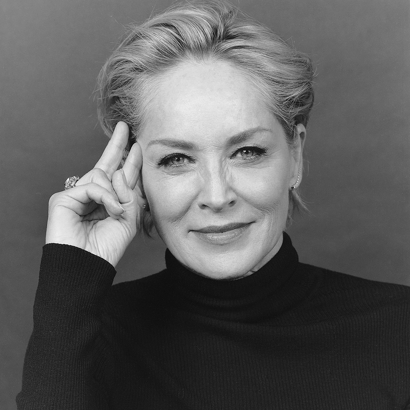 Black and white photography of Sharon Stone