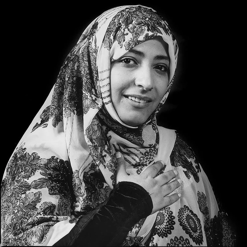 Black and white photography of Tawakkol Karman